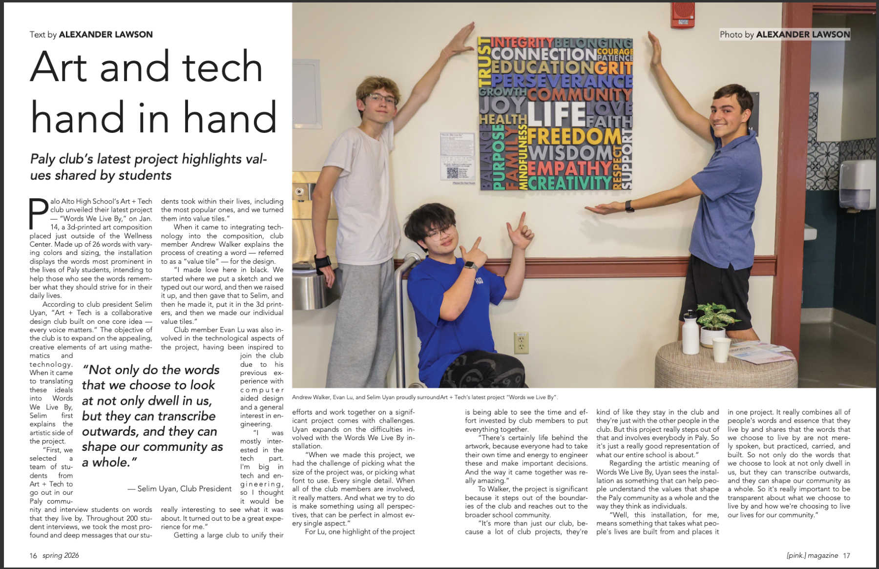 The complete two-page Art and tech hand in hand magazine feature.